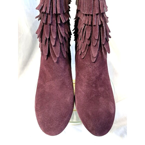 Plum Purple Suede Fringe Boots  Ankle Booties Women 8.5 Isola - Picture 6 of 13
